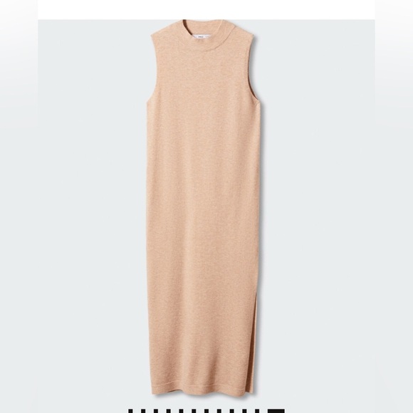 Mango MNG Dress Knit Sweater Beige Tan Sleeveless Mock Neck Sheath Side Split - Picture 13 of 13